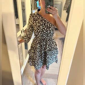 Chic Asymmetrical Brown Floral Dress